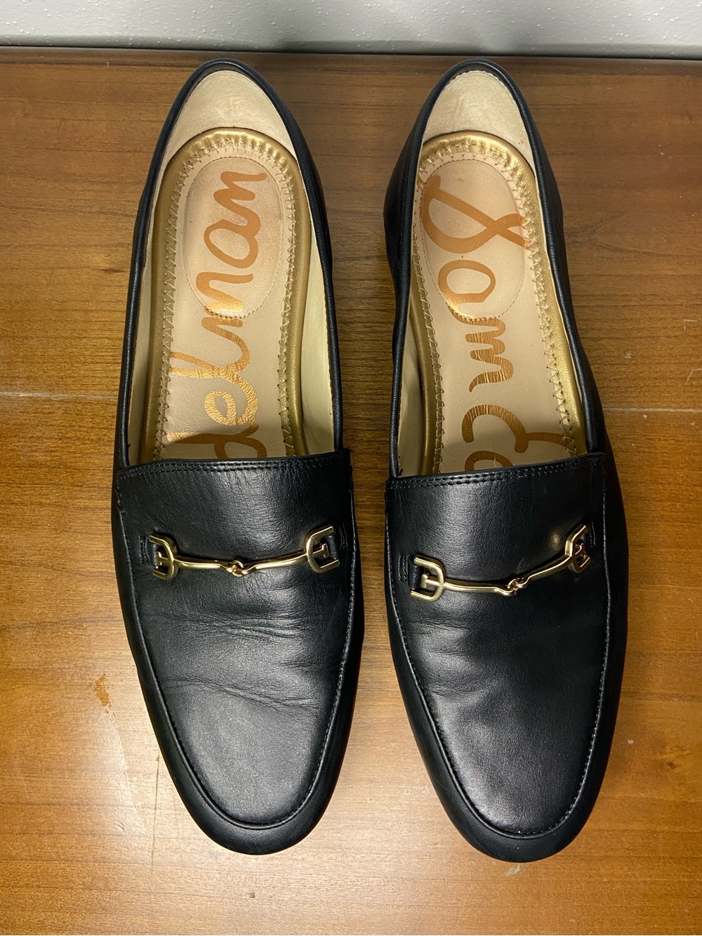 Sam Edelman Black Leather Loafers with Gold Bit